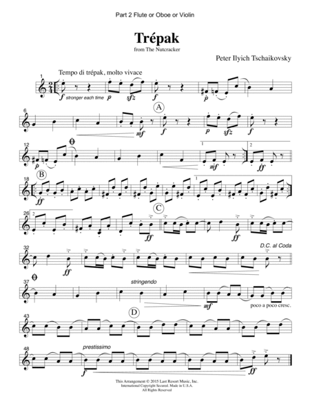 Trepak from the Nutcracker for String Trio (2 Violins, Cello) Set of 3 Parts