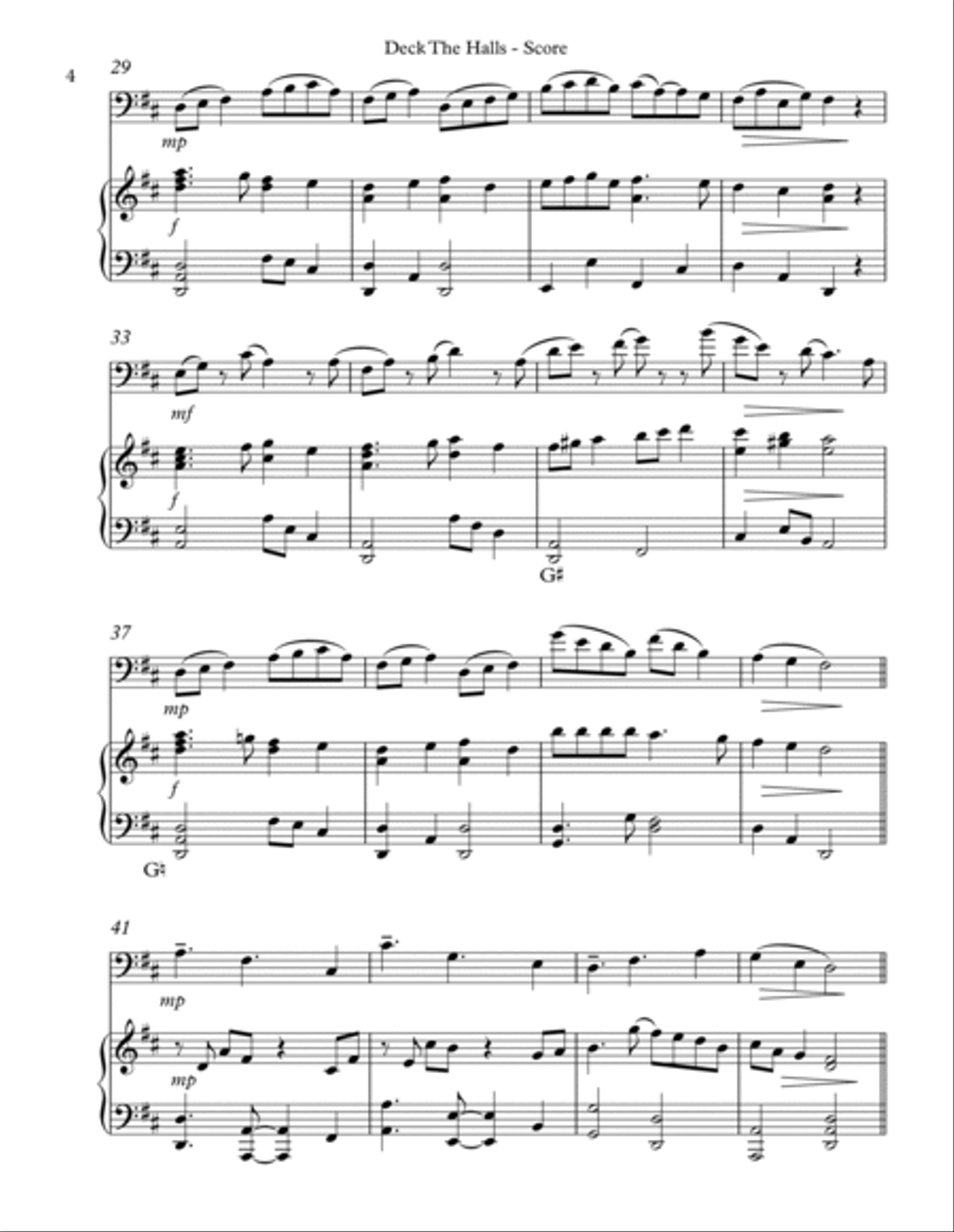 Deck The Halls, Duet for Cello and Pedal Harp String Duet scores gallery preview page 4
