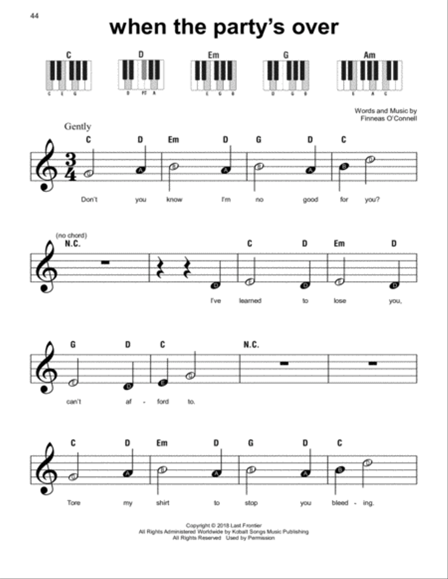 when the party's over Easy Piano scores gallery preview page 1