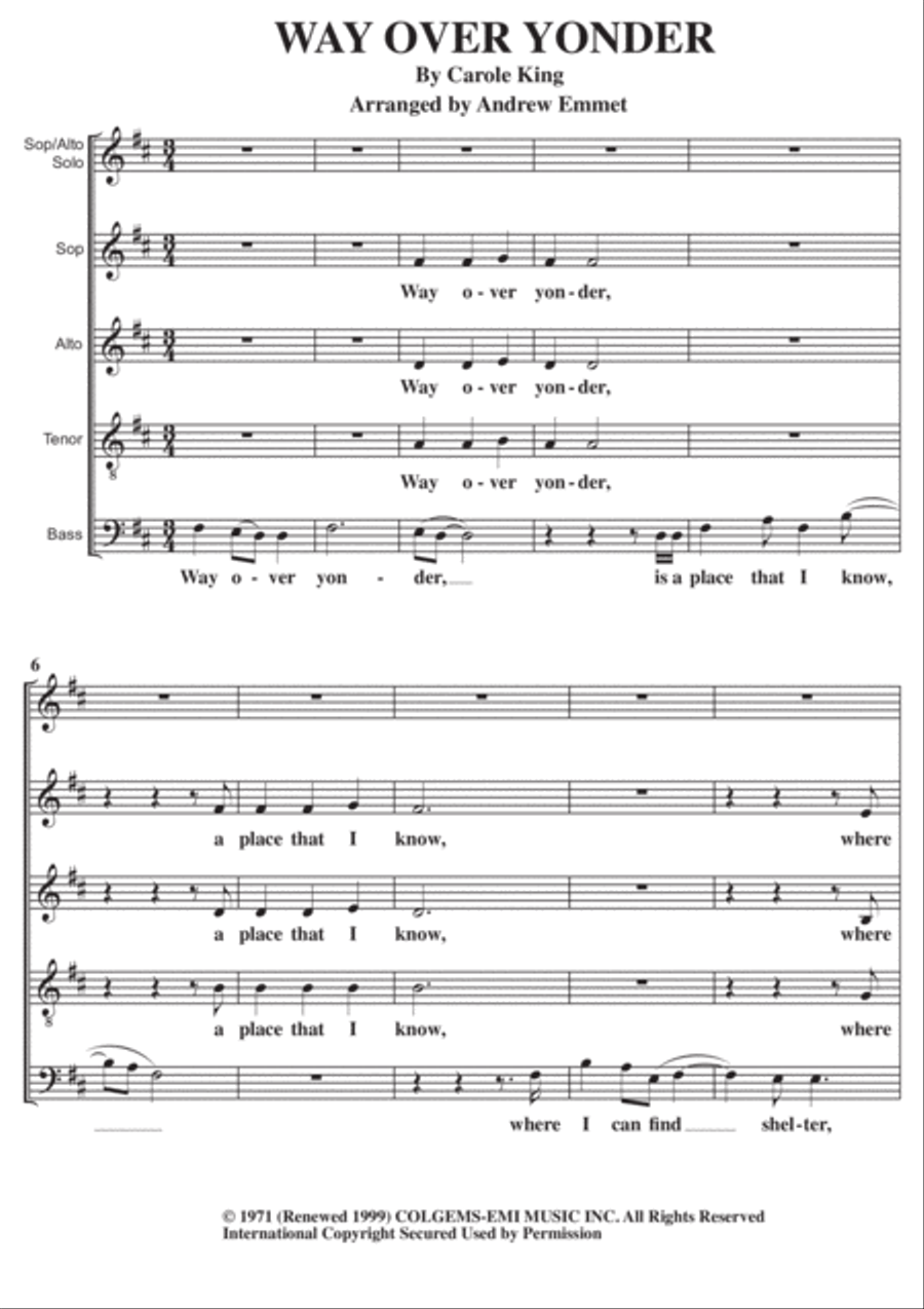 Way Over Yonder 4-Part scores gallery preview page 1