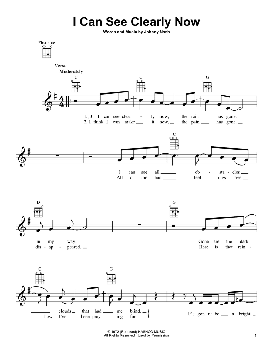I Can See Clearly Now Ukulele scores gallery preview page 1