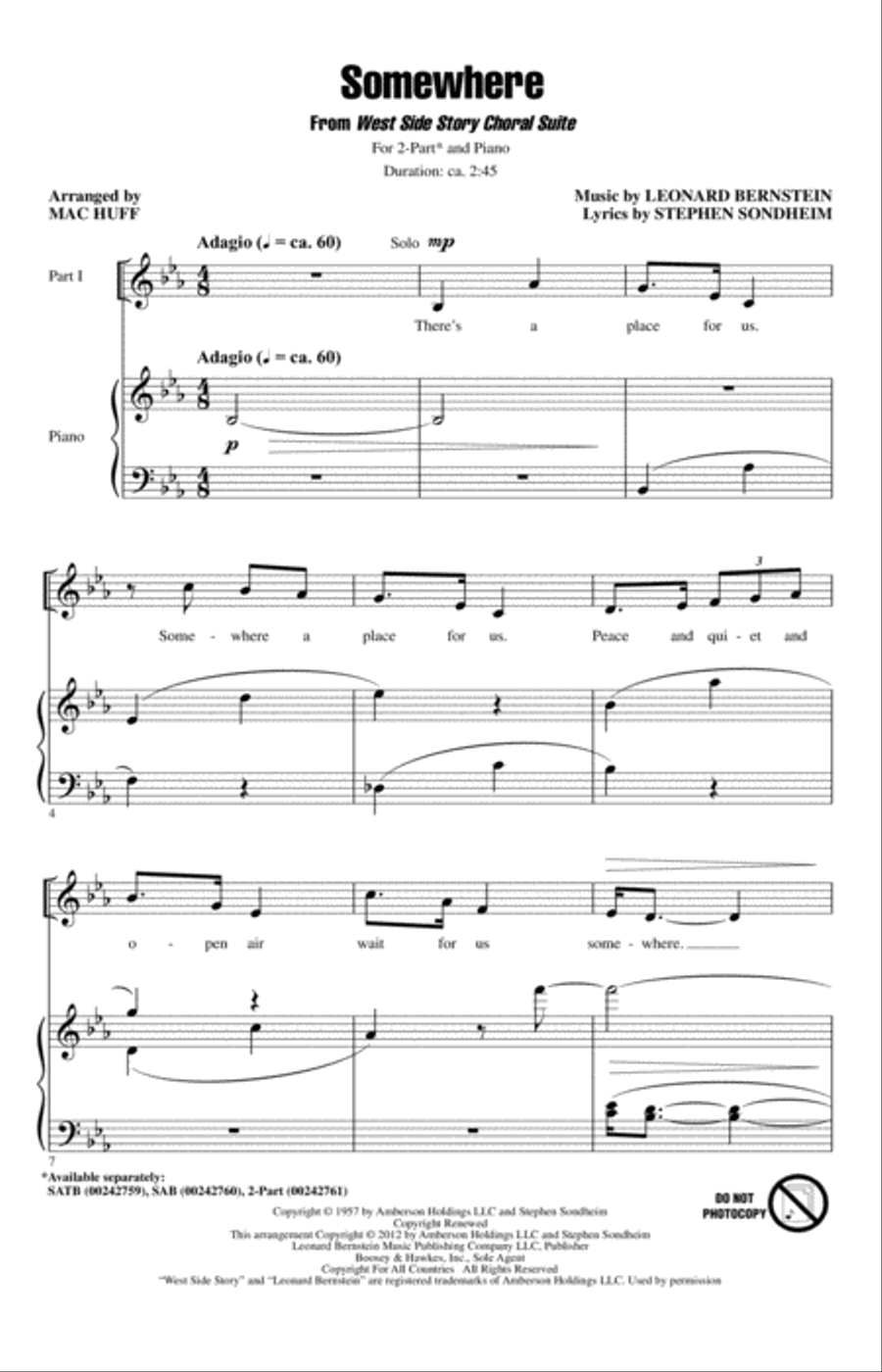 Somewhere (from West Side Story) (arr. Mac Huff) 2-Part scores gallery preview page 1