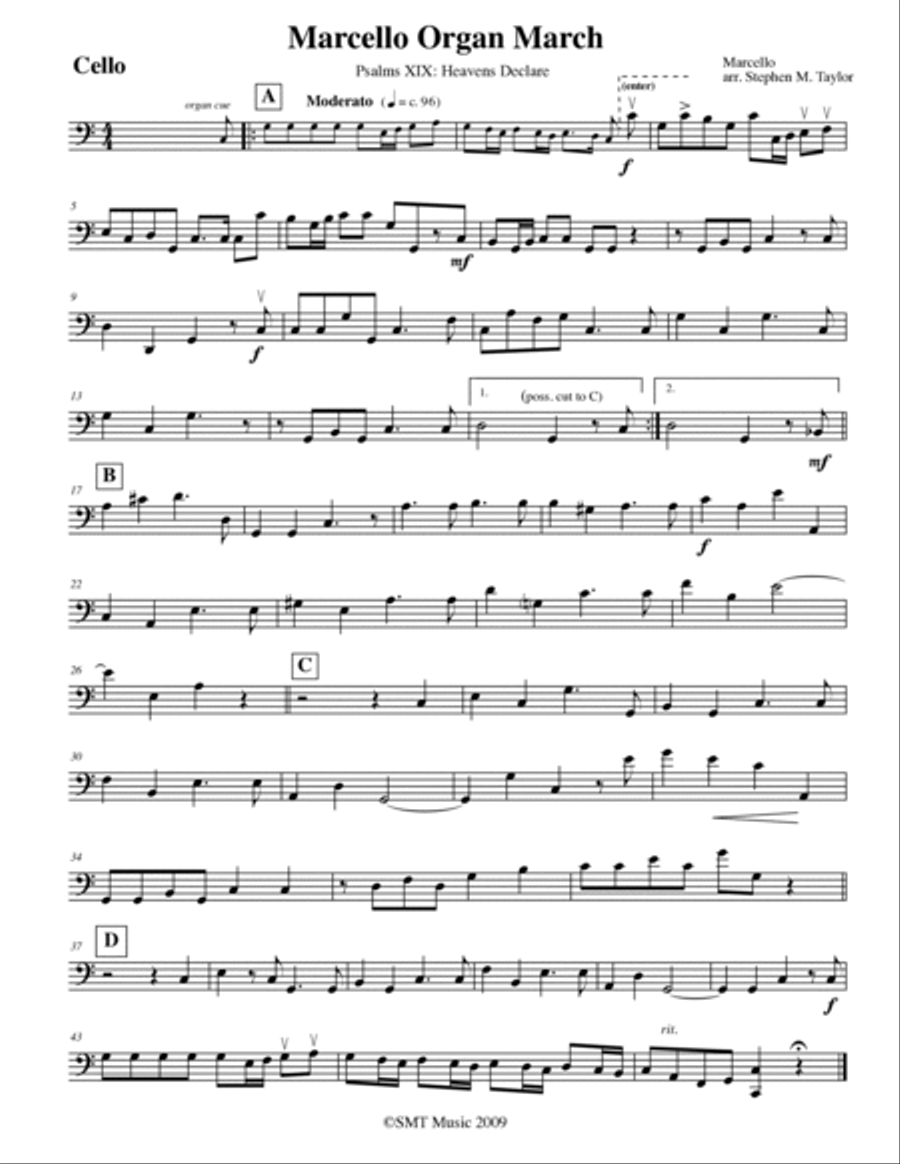 Marcello Organ March Psalm 19 for strings with Organ String Quartet scores gallery preview page 4
