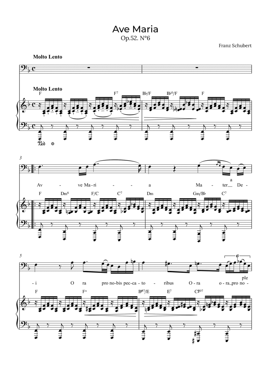 Ave Maria Schubert - Baritone with chords in F Voice Solo scores gallery preview page 1