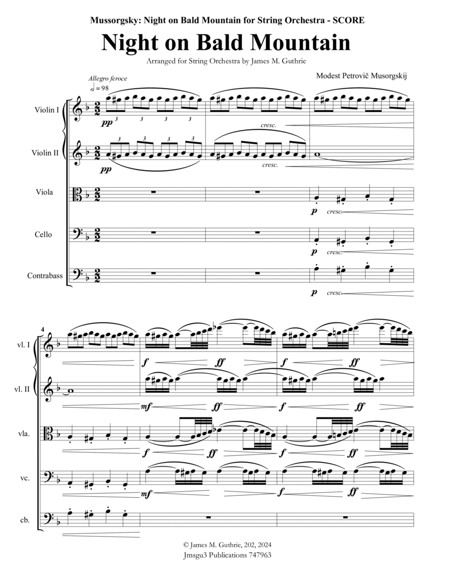 Mussorgsky: Night on Bald Mountain for String Orchestra String Orchestra scores gallery preview page 1