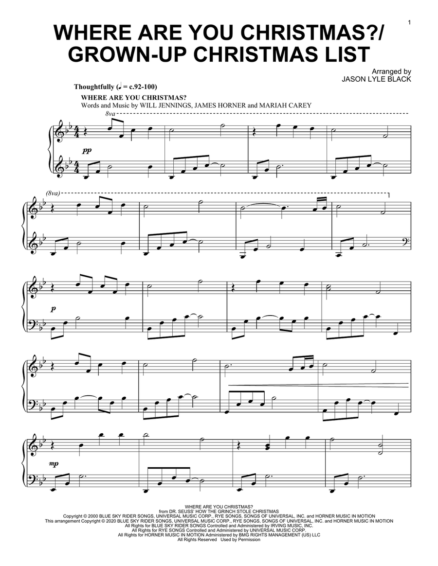 Where Are You Christmas?/Grown-Up Christmas List Piano Solo scores gallery preview page 1