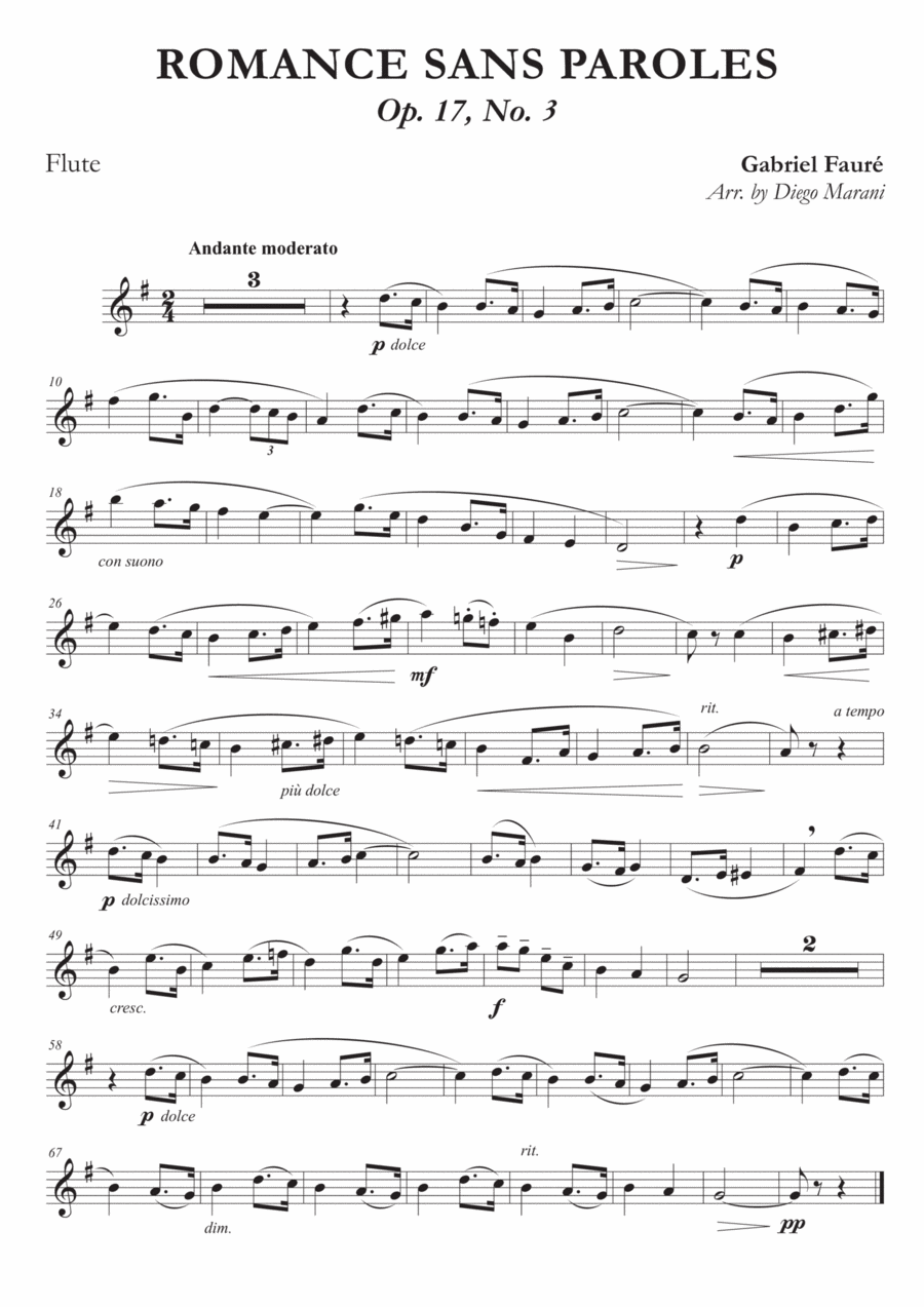 Book cover for Romances Sans Paroles Op. 17, No. 3 for Flute and Piano