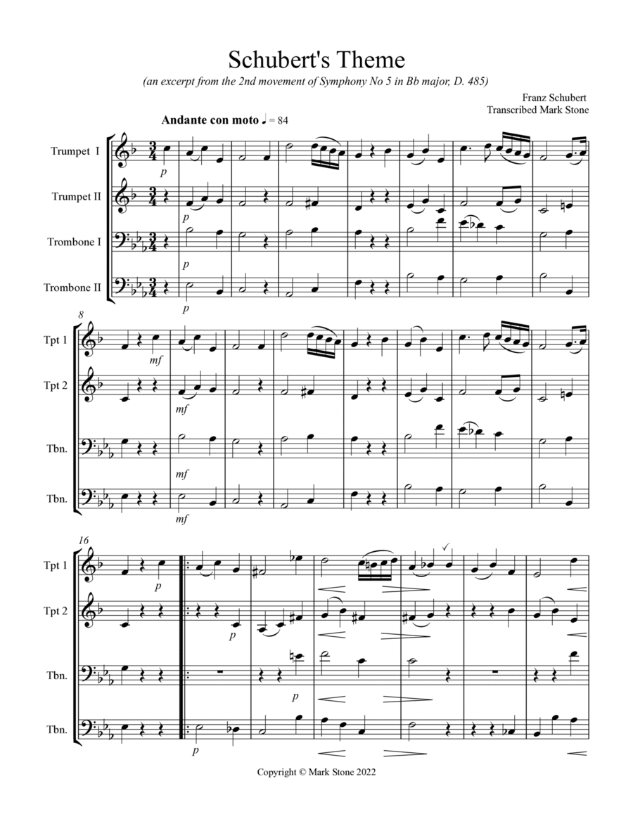 Schubert's Theme Schubert's Theme Brass Ensemble scores gallery preview page 1
