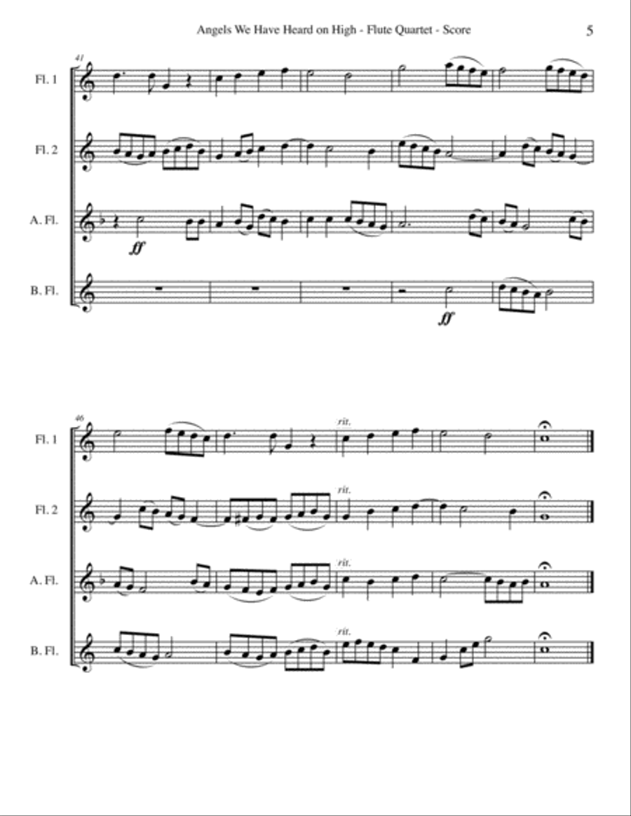 Angels We Have Heard on High for Flute Quartet Flute Quartet scores gallery preview page 5
