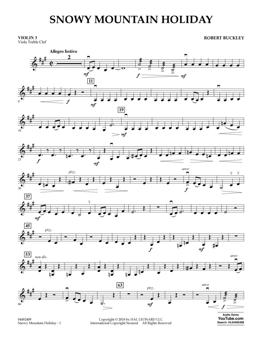 Snowy Mountain Holiday - Violin 3 (Viola Treble Clef)
