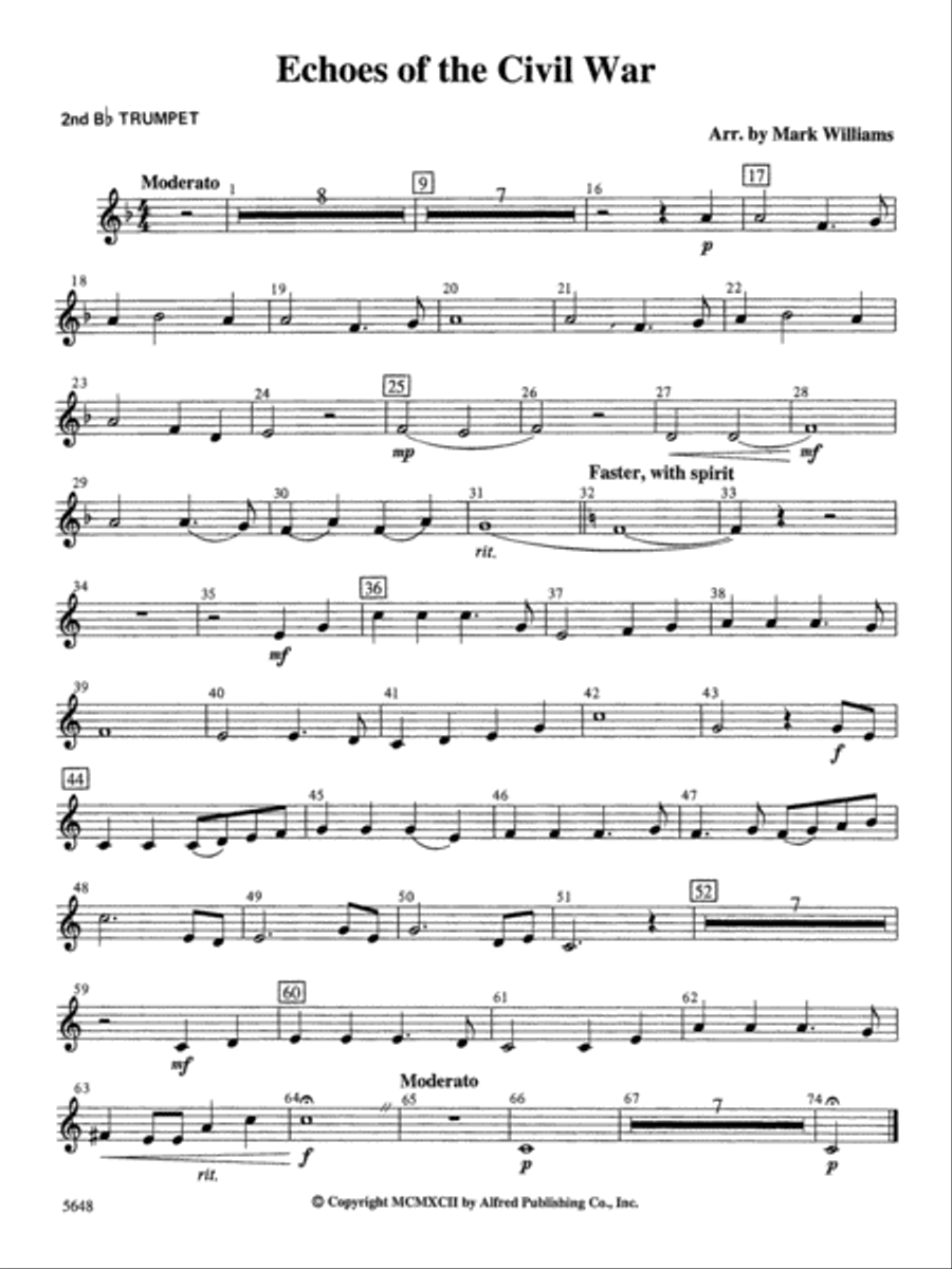 Echoes of the Civil War: 2nd B-flat Trumpet Concert Band scores gallery preview page 1