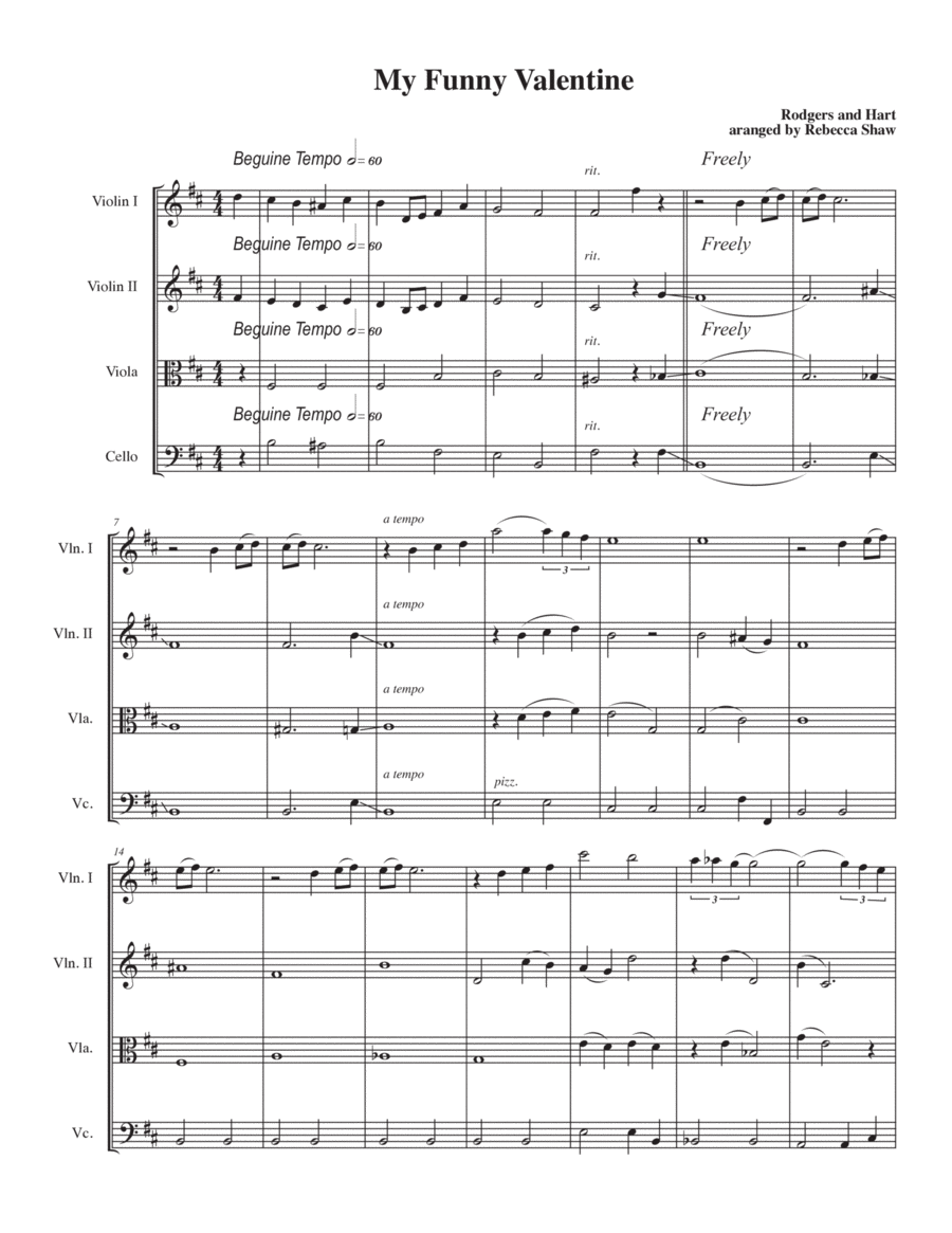 My Funny Valentine String Quartet scores gallery preview page 1