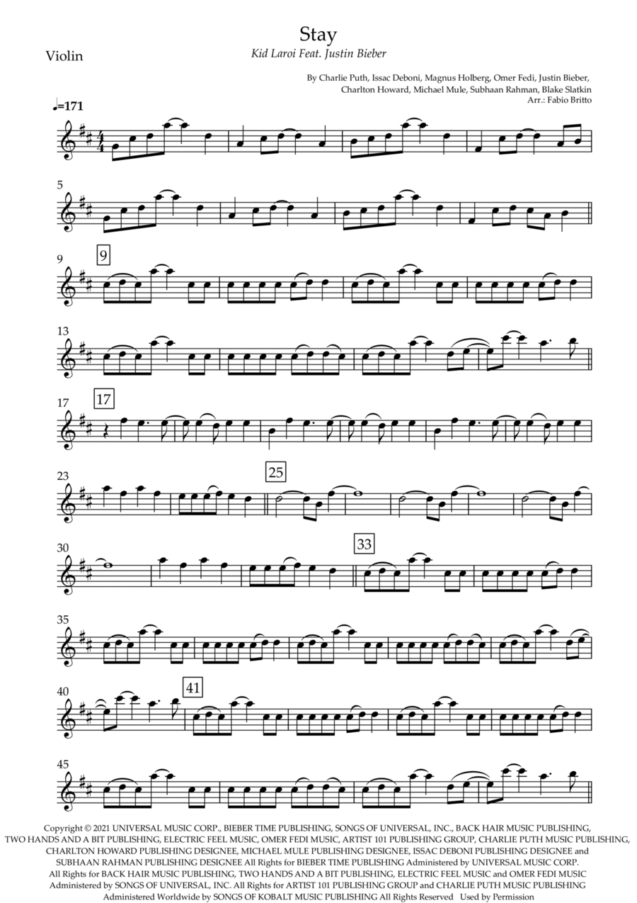 Stay Violin Solo scores gallery preview page 1