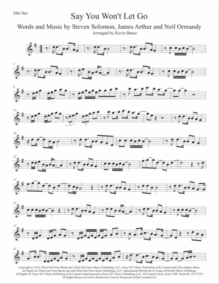 Say You Won't Let Go Alto Saxophone scores gallery preview page 1