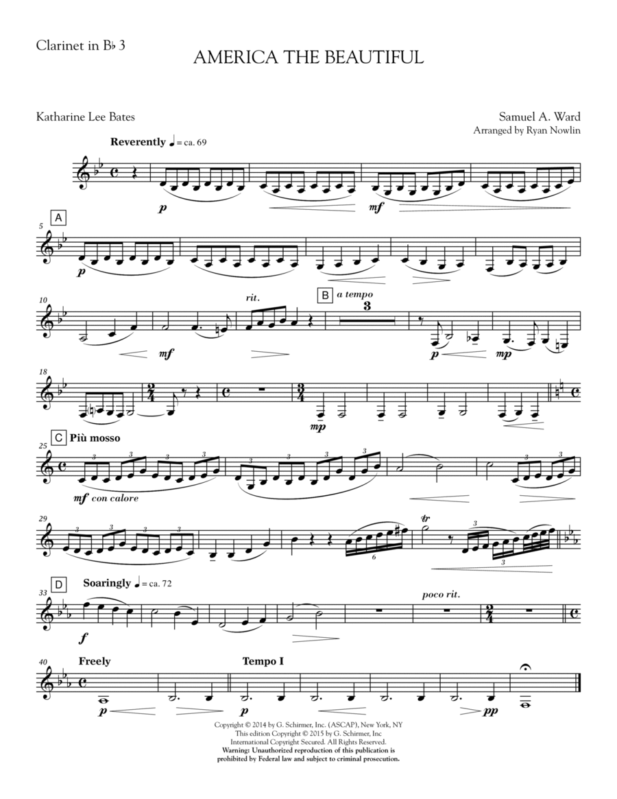 America, the Beautiful - Clarinet 3 Choir scores gallery preview page 1