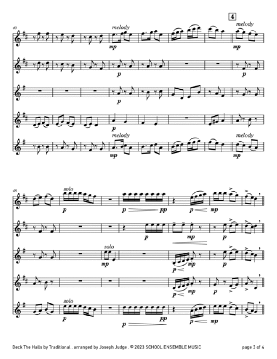 Deck The Halls for Saxophone Quartet in Schools Saxophone Quartet scores gallery preview page 3