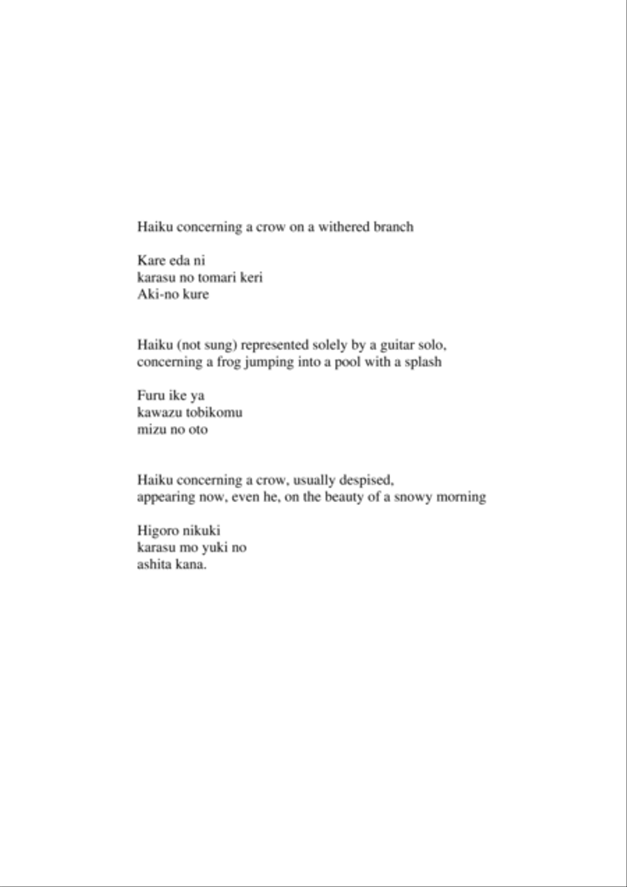 David Warin Solomons: Haikus by Matsuo Basho for low voice and gutiar Small Ensemble scores gallery preview page 2