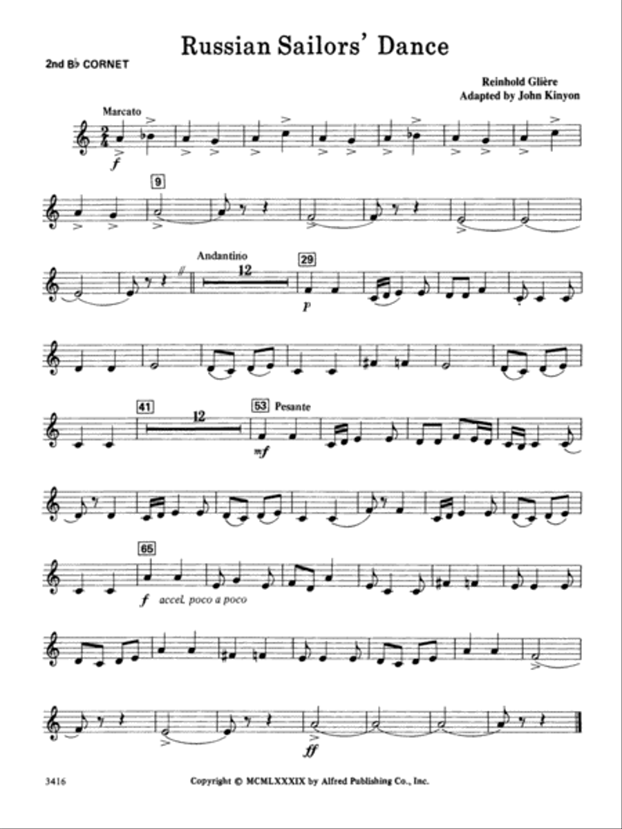 Russian Sailors' Dance: 2nd B-flat Cornet Concert Band scores gallery preview page 1