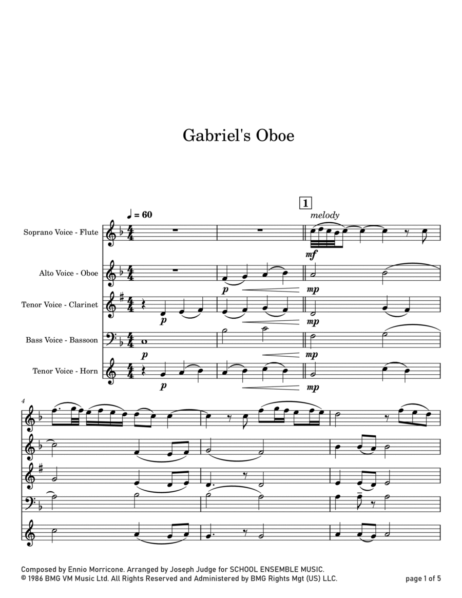 Gabriel's Oboe Woodwind Quartet scores gallery preview page 1