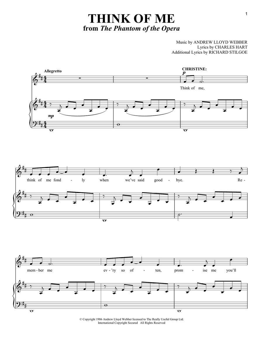 Think Of Me (from The Phantom of the Opera) Soprano Voice scores gallery preview page 1