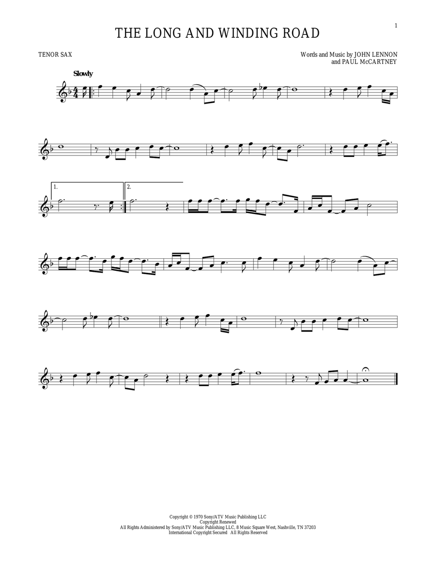 The Long And Winding Road Tenor Saxophone scores gallery preview page 1