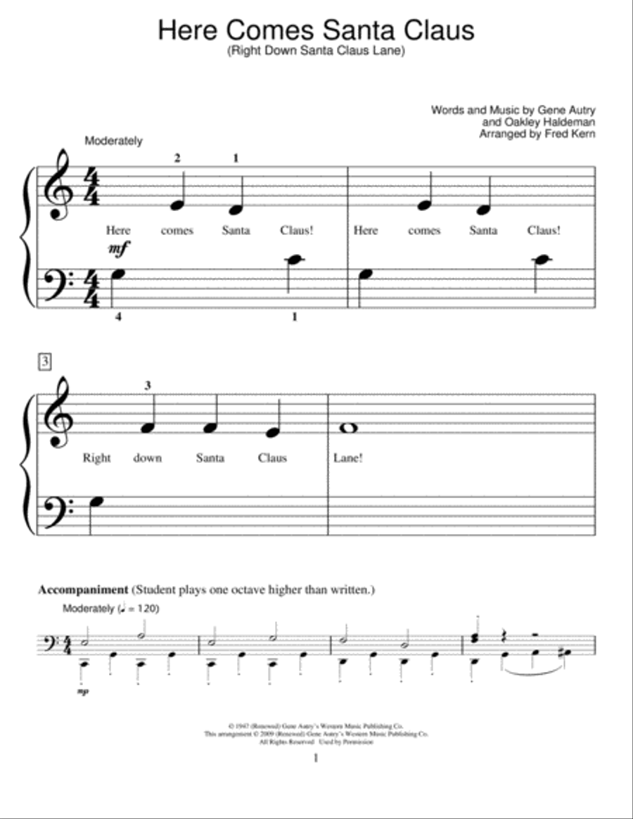 Here Comes Santa Claus (Right Down Santa Claus Lane) Piano Method scores gallery preview page 1