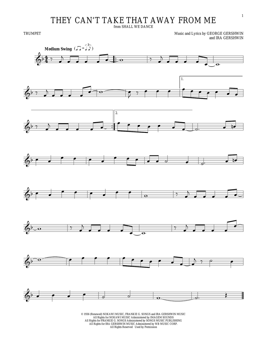 They Can't Take That Away From Me Trumpet Solo scores gallery preview page 1