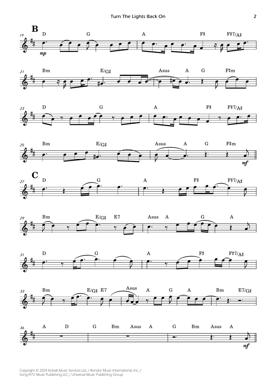 Turn The Lights Back On B-Flat Clarinet scores gallery preview page 2