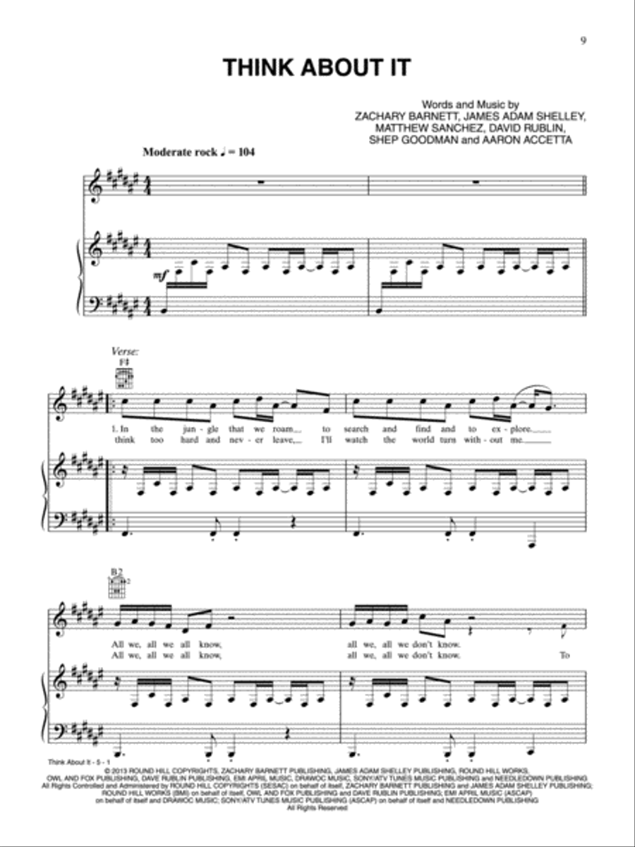 Think About It Piano, Vocal, Guitar scores gallery preview page 1