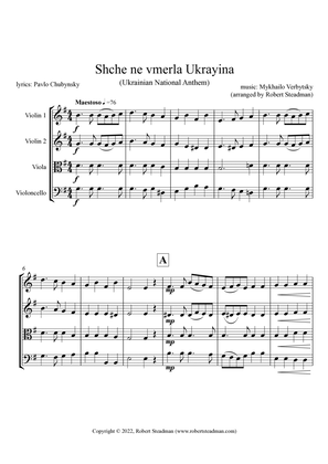 Shche ne vmerla Ukrayina (Ukrainian National Anthem) - STRING QUARTET - Score & Parts inc.