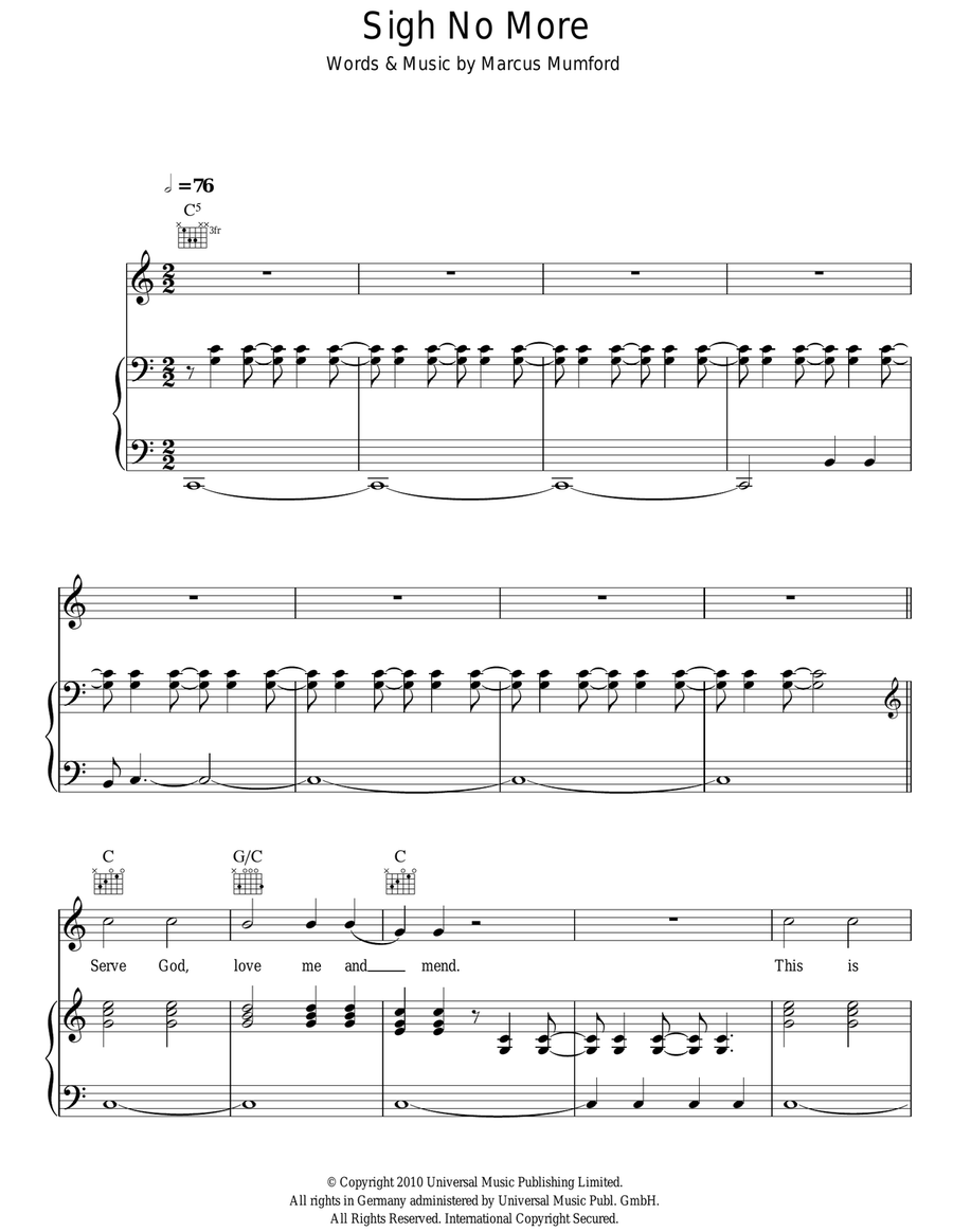 Sigh No More Sigh No More Piano, Vocal, Guitar scores gallery preview page 1