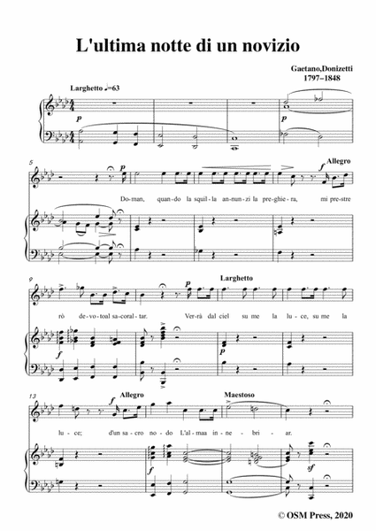 Donizetti-L'ultima notte di un novizio,in A flat Major,for Voice and Piano