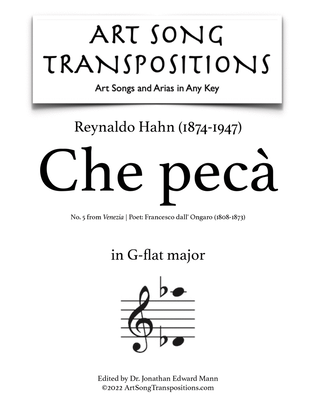 Book cover for HAHN: Che pecà (transposed to G-flat major)