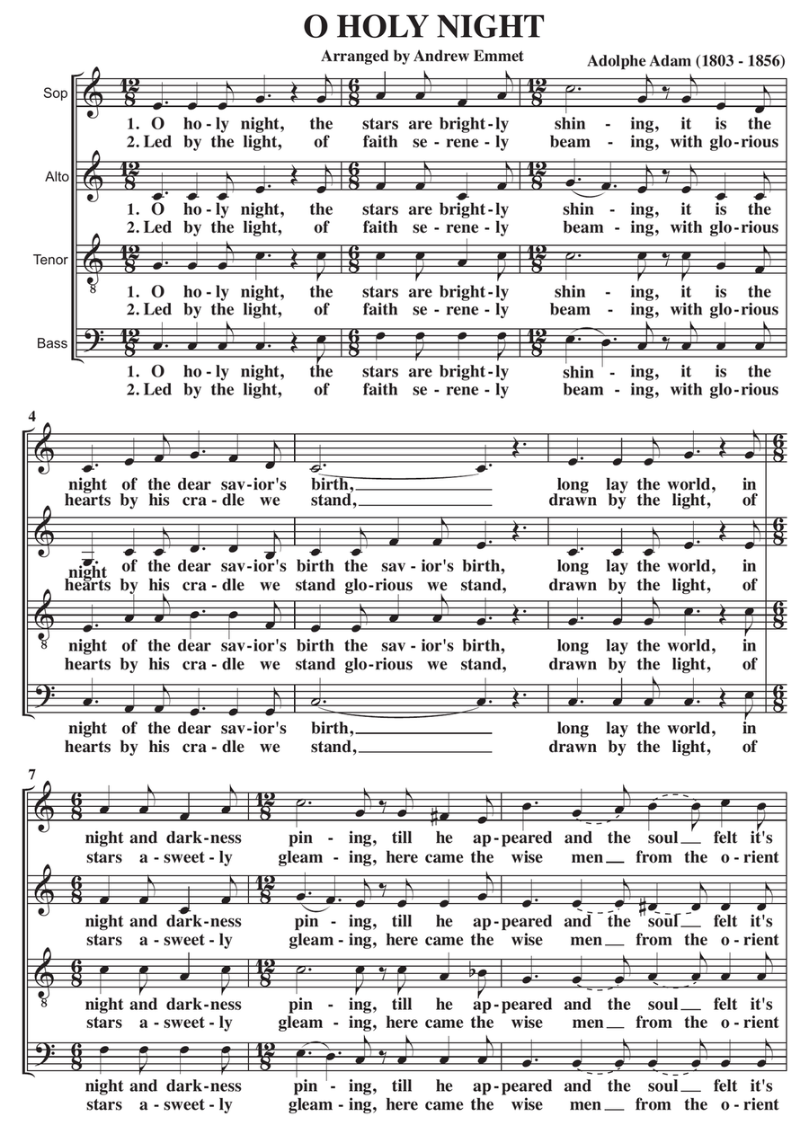 O Holy Night A Cappella SATB 4-Part scores gallery preview page 1