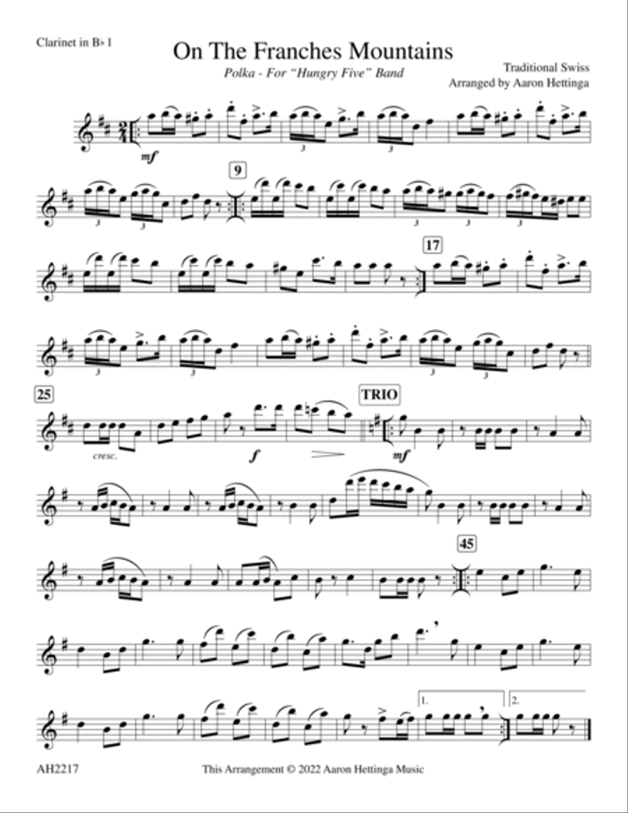 On The Franches Mountains (Price is Right “Cliff Hangers” Theme) - for “Hungry Five” Polka Band Clarinet scores gallery preview page 3