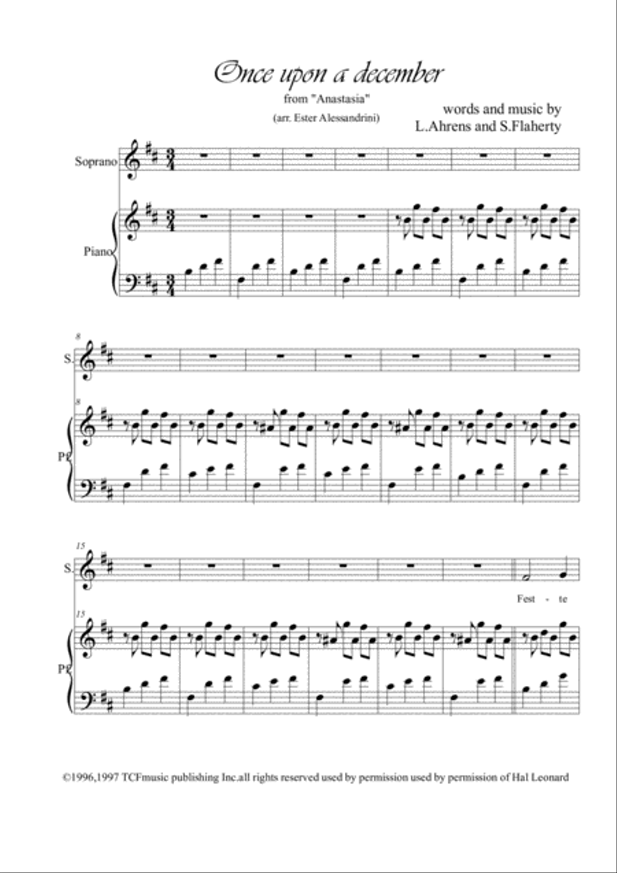 Once Upon A December from the Twentieth Century Fox Motion Picture ANASTASIA Voice scores gallery preview page 1
