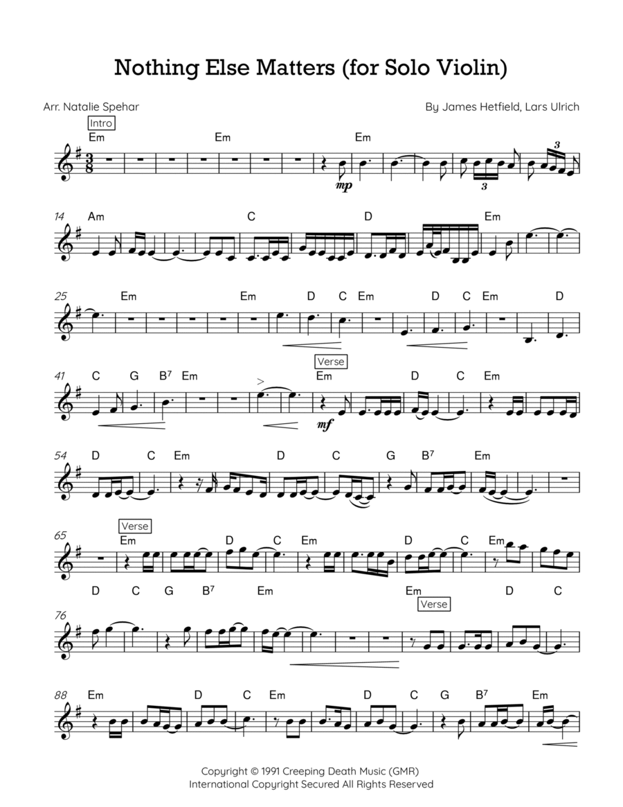 Nothing Else Matters Violin Solo scores gallery preview page 1