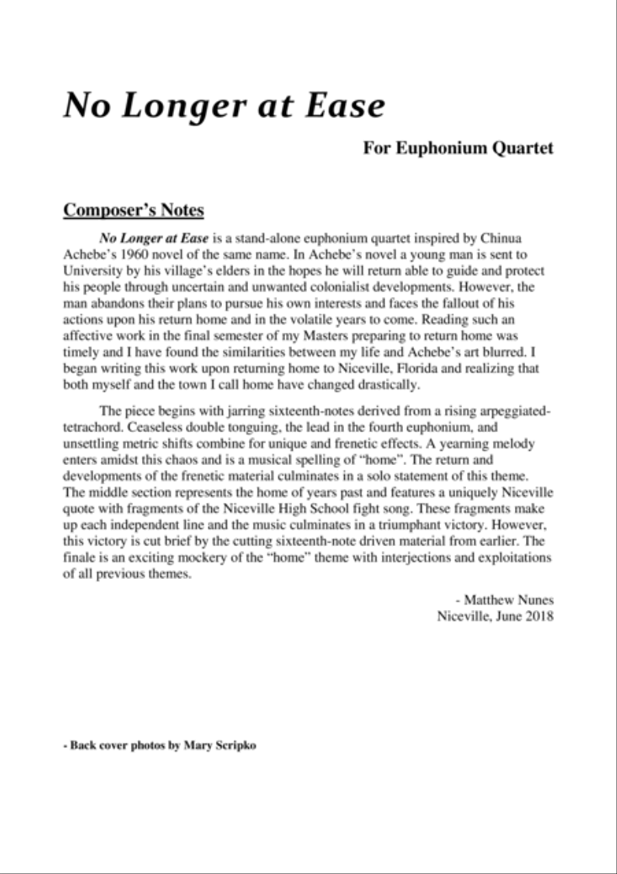 No Longer At Ease for Euphonium Quartet Brass Quartet scores gallery preview page 2