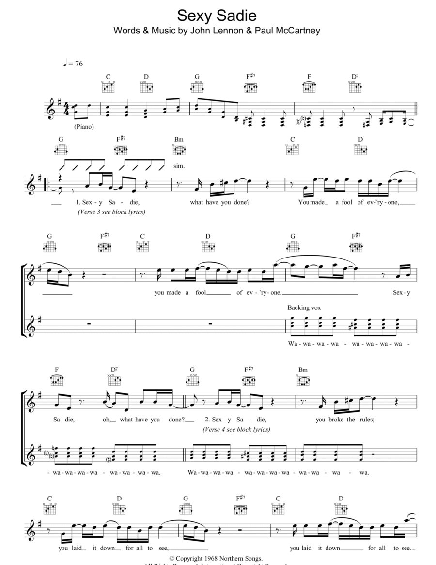 Sexy Sadie Piano scores gallery preview page 1