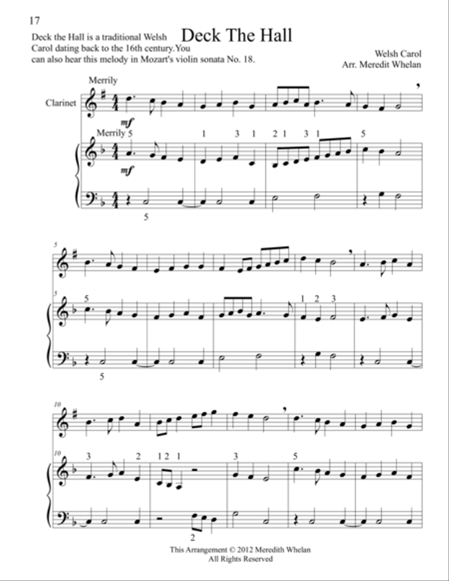 Christmas Duets for Clarinet & Piano: 11 Traditional Carols Woodwind Duet scores gallery preview page 1