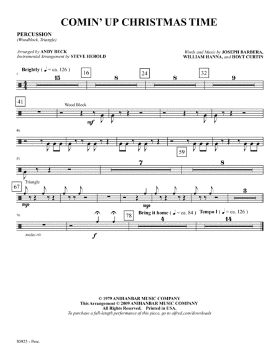 Comin' Up Christmas Time: 1st Percussion Percussion scores gallery preview page 1