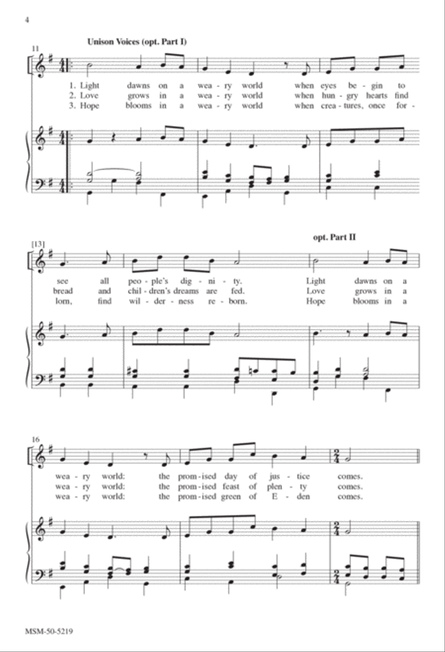 Light Dawns on a Weary World Unison Choir scores gallery preview page 4