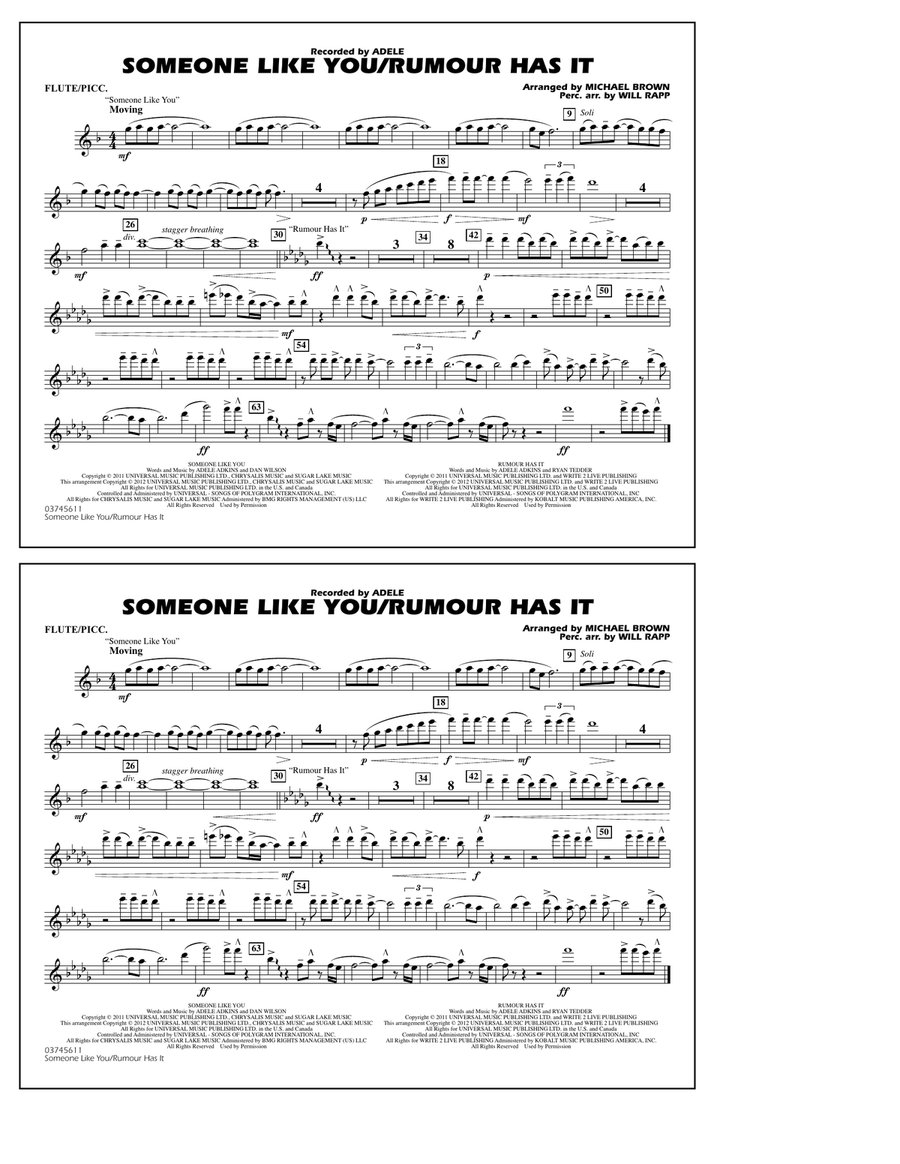 Someone Like You/Rumour Has It - Flute/Piccolo Marching Band scores gallery preview page 1