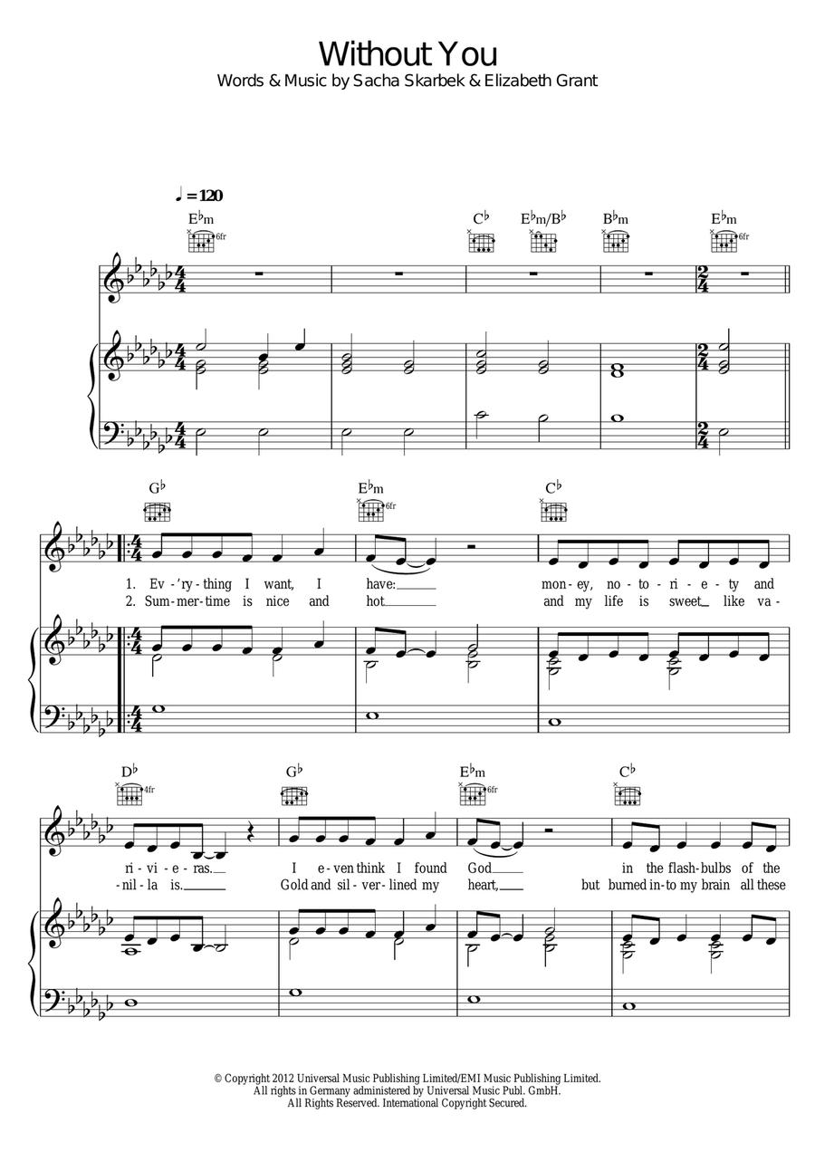 Without You Without You Piano, Vocal scores gallery preview page 1