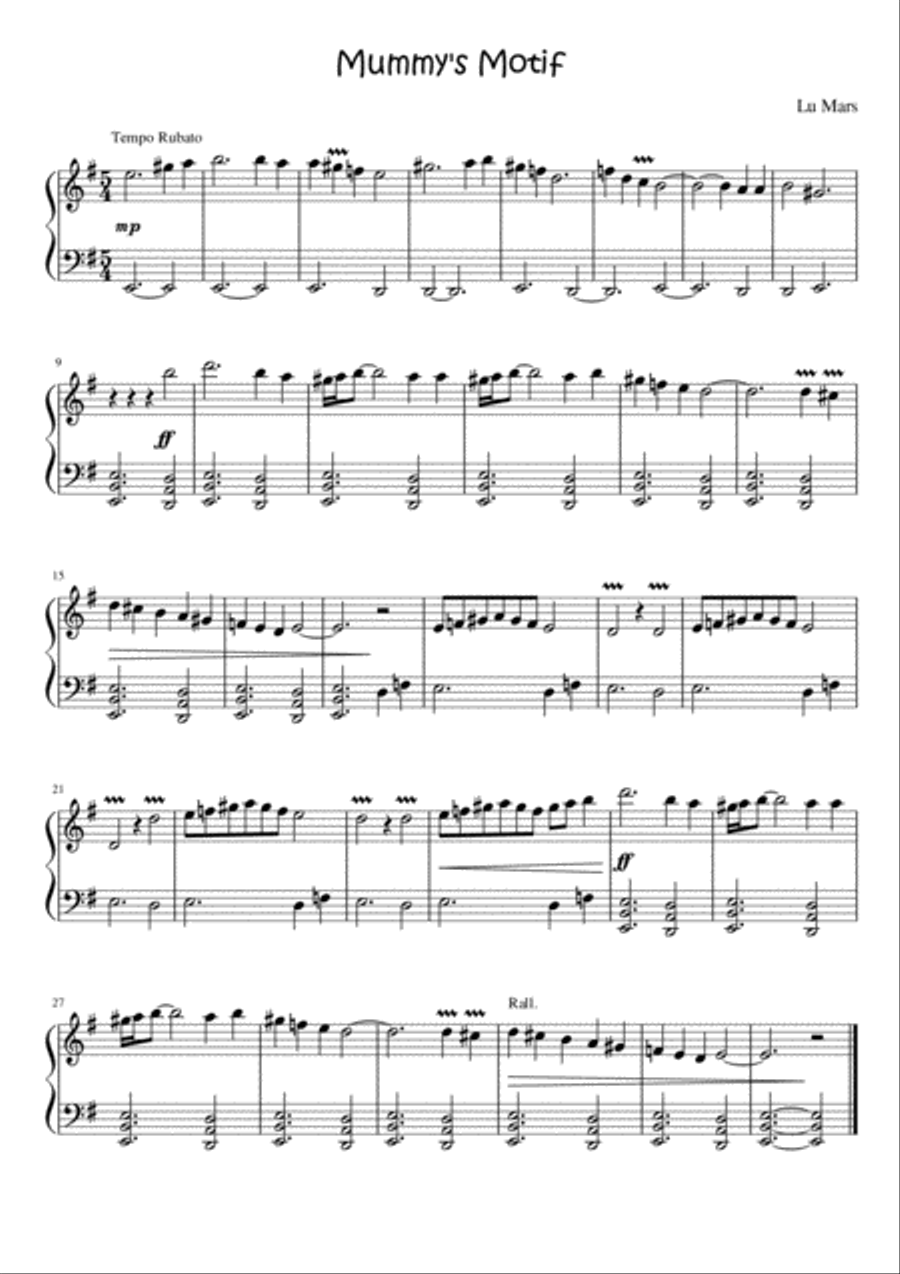 Mummy's Motif Mummy's Motif Piano Solo scores gallery preview page 1