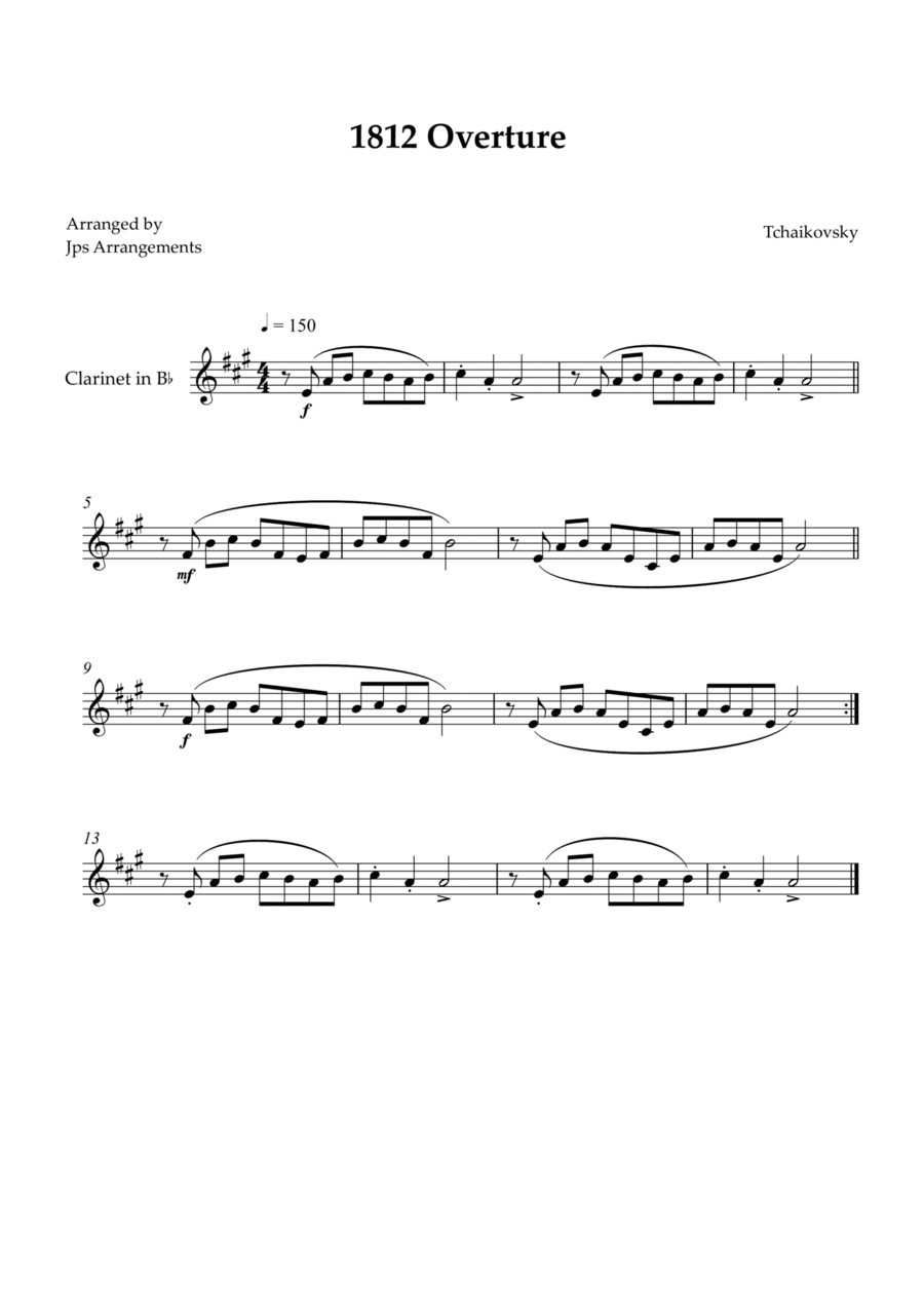 1812 Overture for Clarinet B-Flat Clarinet scores gallery preview page 1