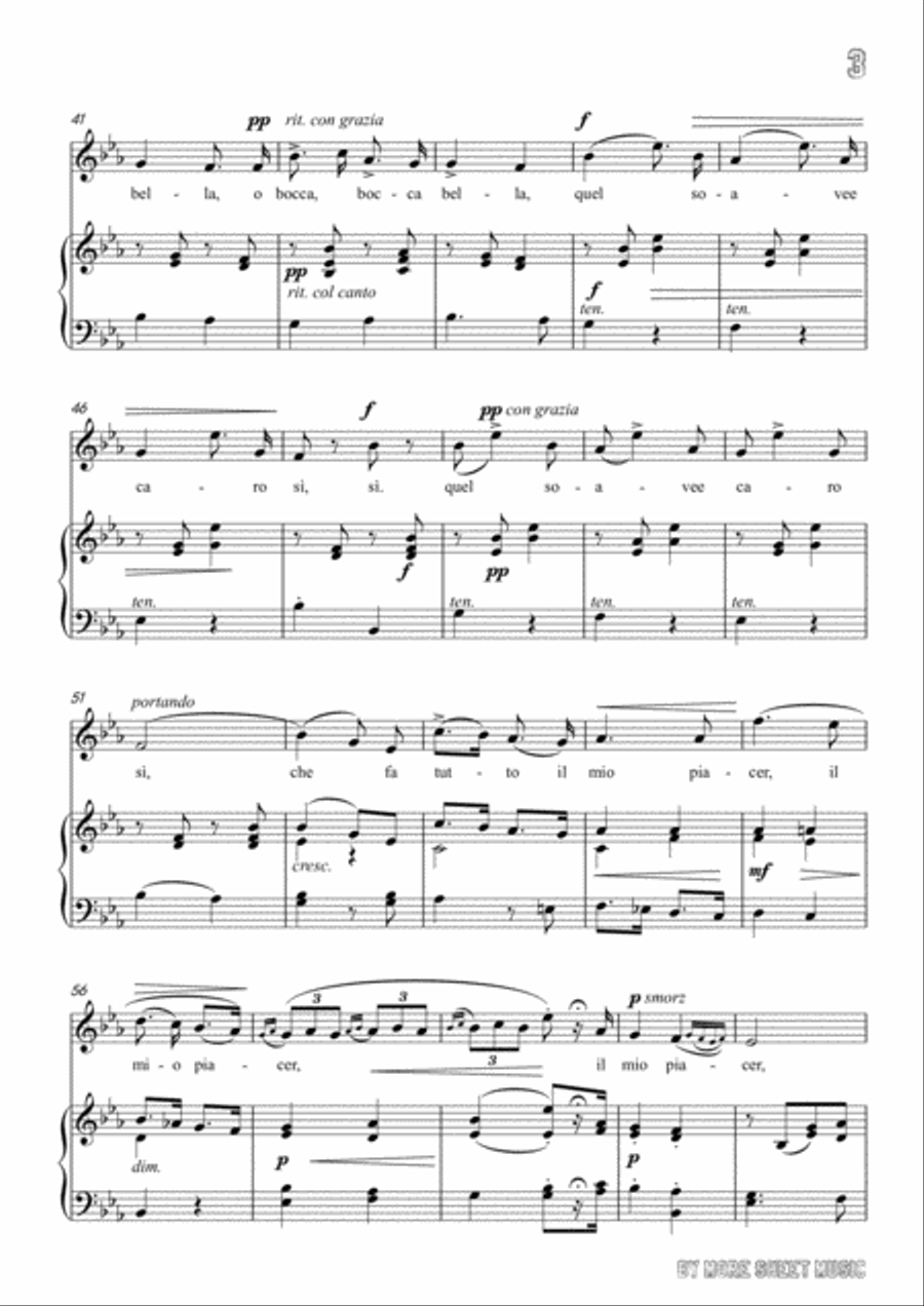 Lotti-Pur dicesti,o bocca bella in E flat Major,for Voice and Piano Voice Solo scores gallery preview page 5