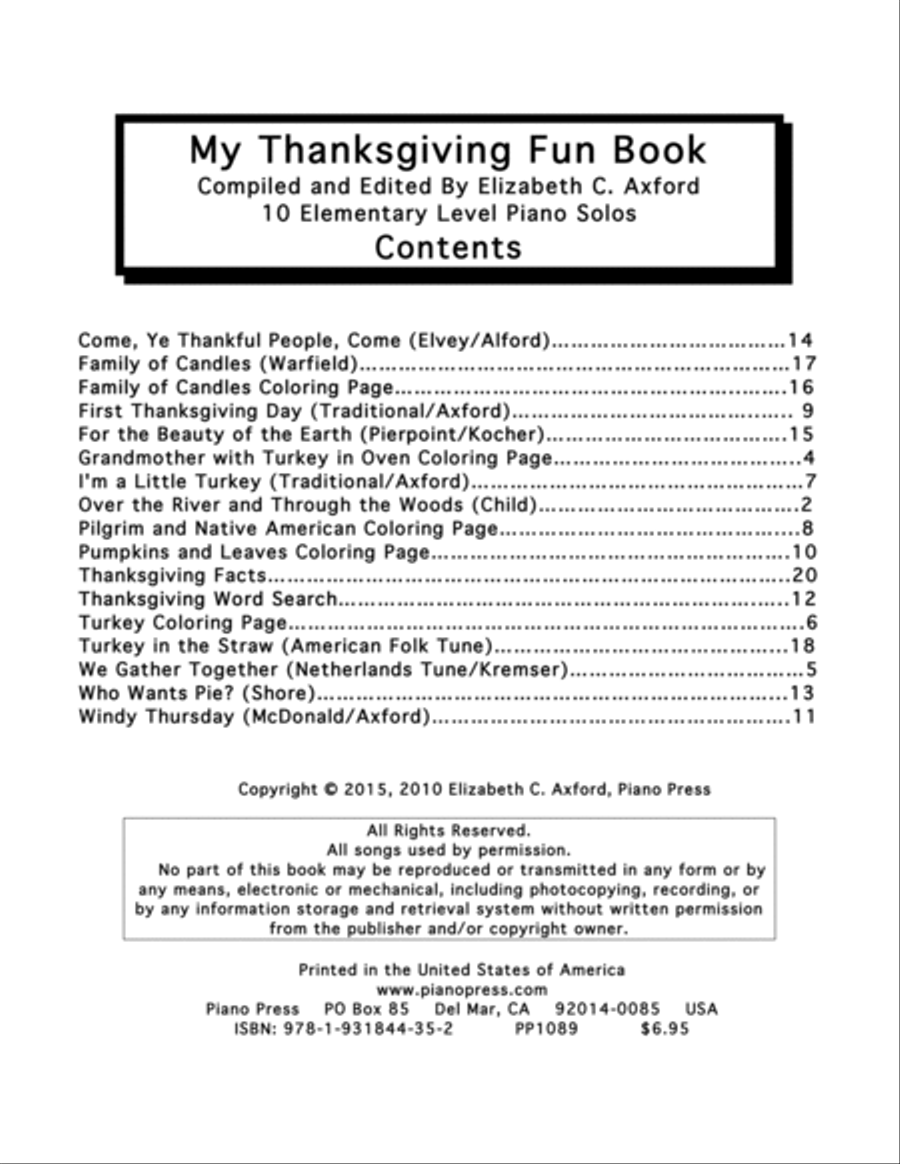 My Thanksgiving Fun Book Piano Method scores gallery preview page 2