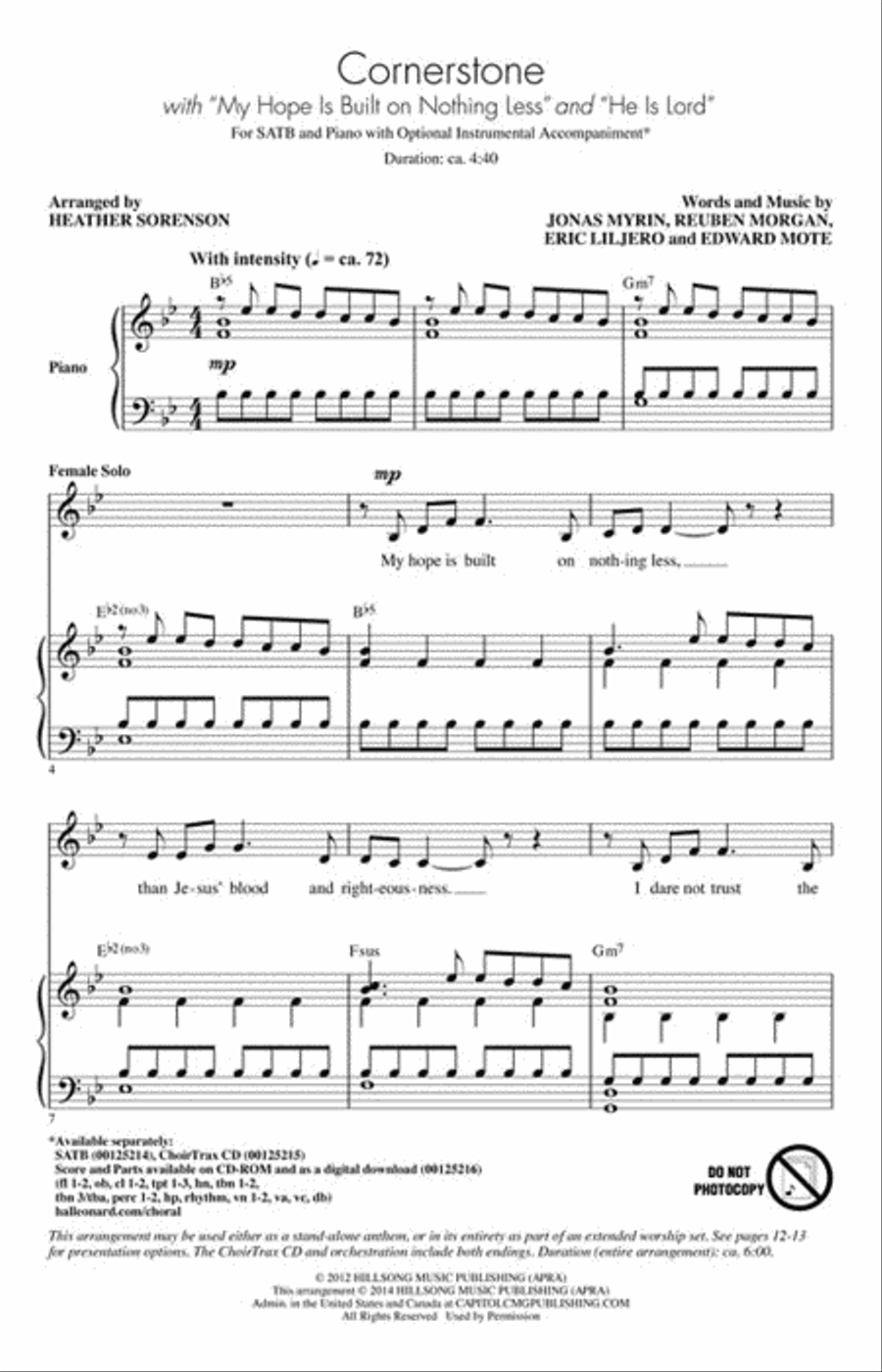 Cornerstone (with “My Hope Is Built on Nothing Less” and “He Is Lord”) Cornerstone (with “My Hope Is Built on Nothing Less” and “He Is Lord”) 4-Part scores gallery preview page 2