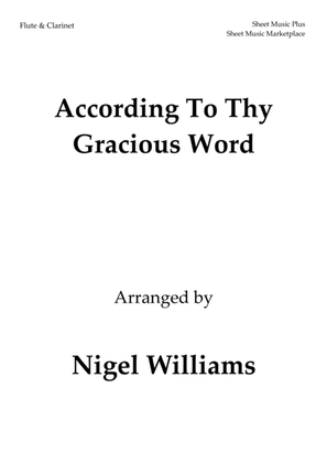 Book cover for According To Thy Gracious Word, for Flute and Clarinet